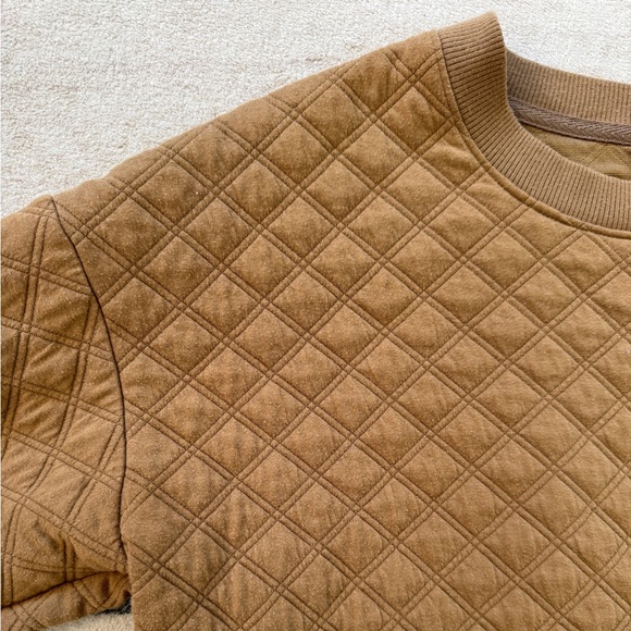 Quilted Diamond Pullover Sweatshirt JOYSPUN Brown S Soft Luxe Lounge cottagecore - Picture 7 of 11